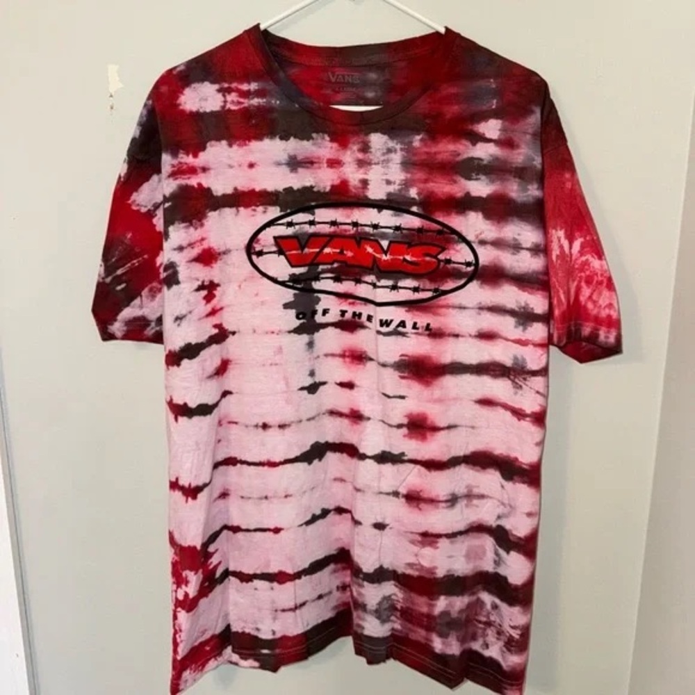 Vans Red, Black & White Tie-Dye Logo Tee